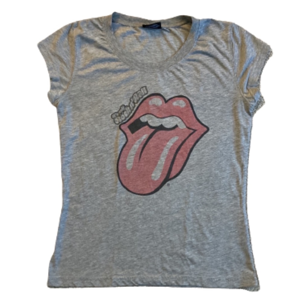 THE ROLLING STONES gray top tongue short sleeve t shirt gray Womens